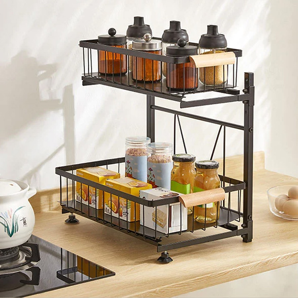 Lanzamiento del estante de almacenamiento de cocina extraíble de 2 niveles, que brinda soluciones eficientes que ahorran espacio para las cocinas domésticas de todo el mundo
