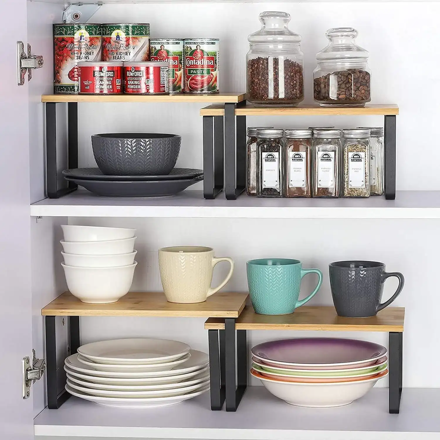 Organizador apilable para estantes de gabinetes de cocina